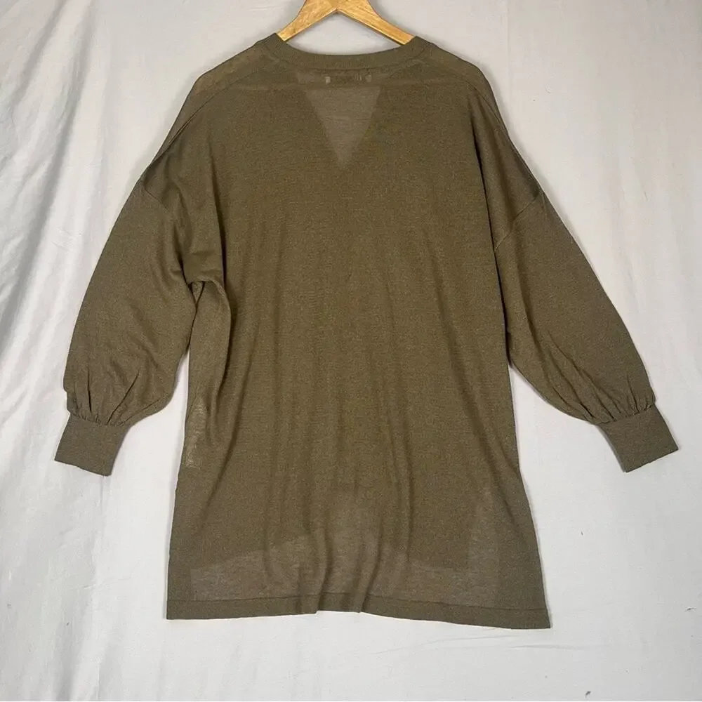 ZARA Linen Blend Oversized Shimmer Tunic Top Womens Small Olive Green Spring - Picture 5 of 12